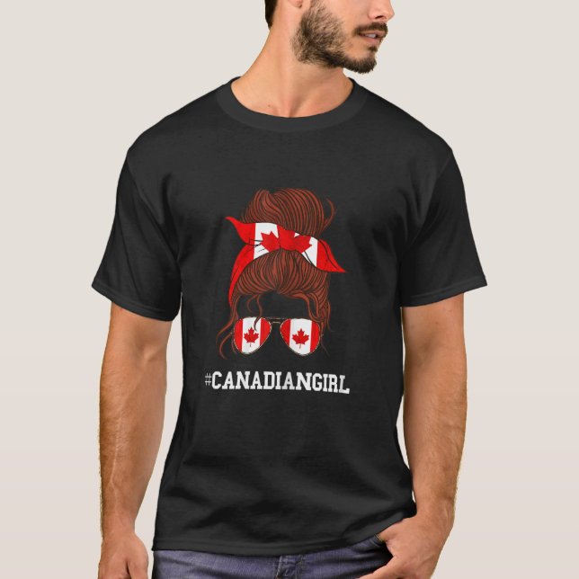 Canadian Girl Sunglass Canadian Flag Canadian Root T-Shirt (Front)