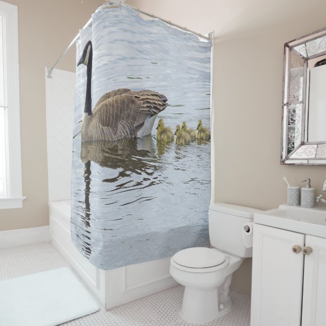 Canadian Goose And Goslings Shower Curtain (In Situ)
