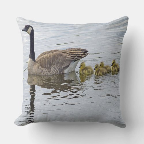 Canadian Goose And Goslings Throw Pillow