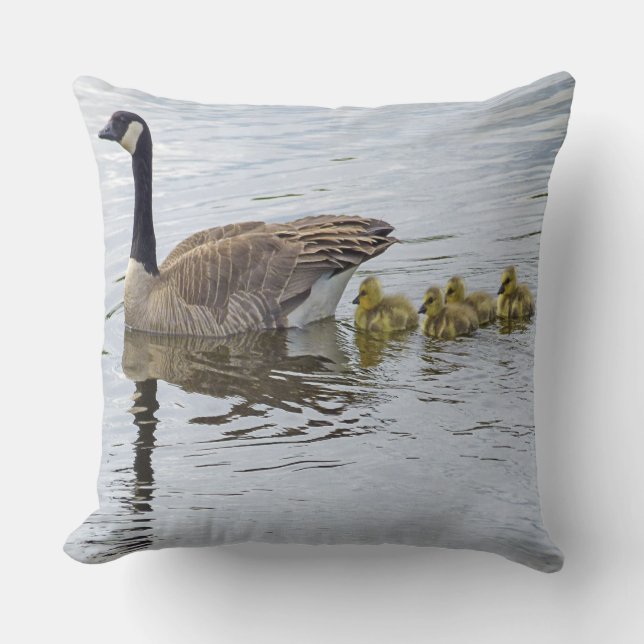 Canadian Goose And Goslings Throw Pillow (Front)
