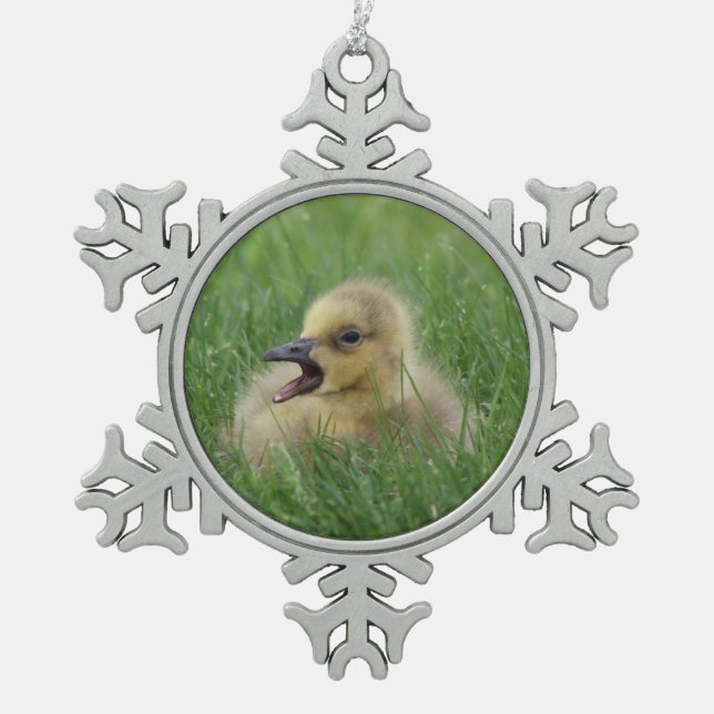 Canadian Goose Chick Snowflake Pewter Christmas Ornament (Front)
