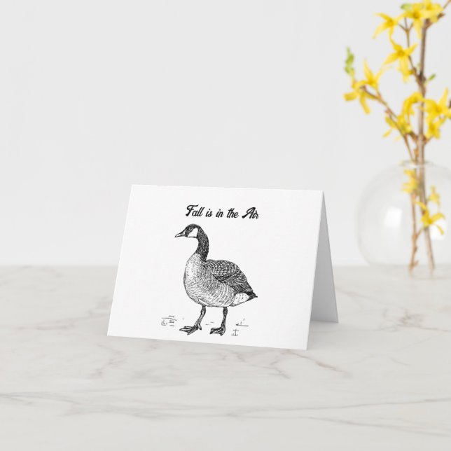 Canadian Goose Fine Art Sketch, Bird Drawing Card (Yellow Flower)