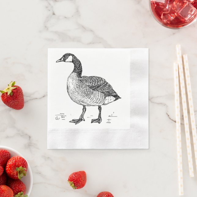 Canadian Goose Fine Art Sketch, Bird Drawing Napkins (Insitu)