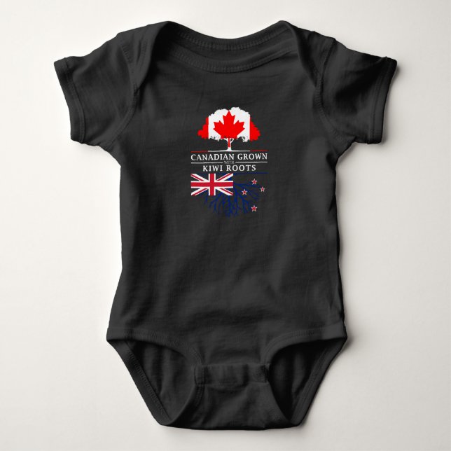 Canadian Grown with Kiwi Roots   New Zealand Baby Bodysuit (Front)
