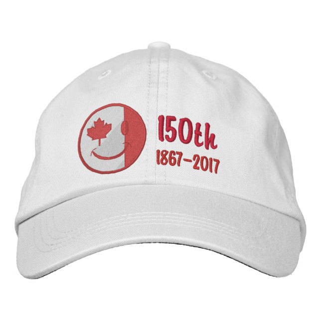 Canadian Happy Face 150th Anniversary Embroidered Baseball Hat (Front)