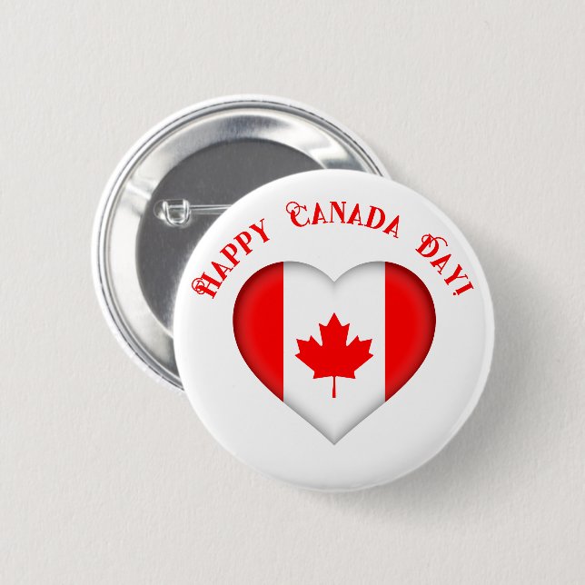 Canadian Heart Happy Canada Day Button (Front & Back)