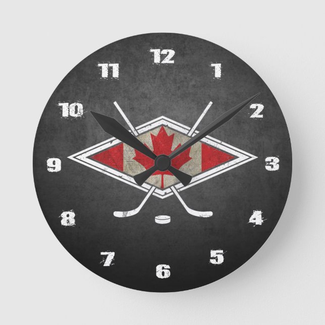 Canadian Hockey Logo Flag Round Clock (Front)