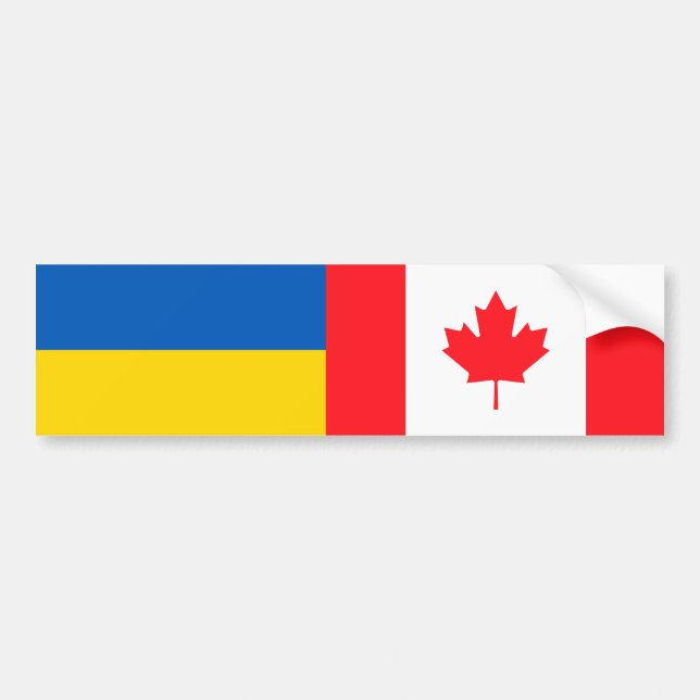 Canadian I stand with Ukraine. CA and UKR Flags. Bumper Sticker (Front)