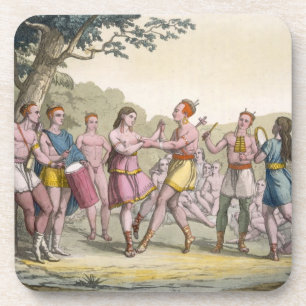Canadian Indian dance in the evening (colour engra Drink Coaster