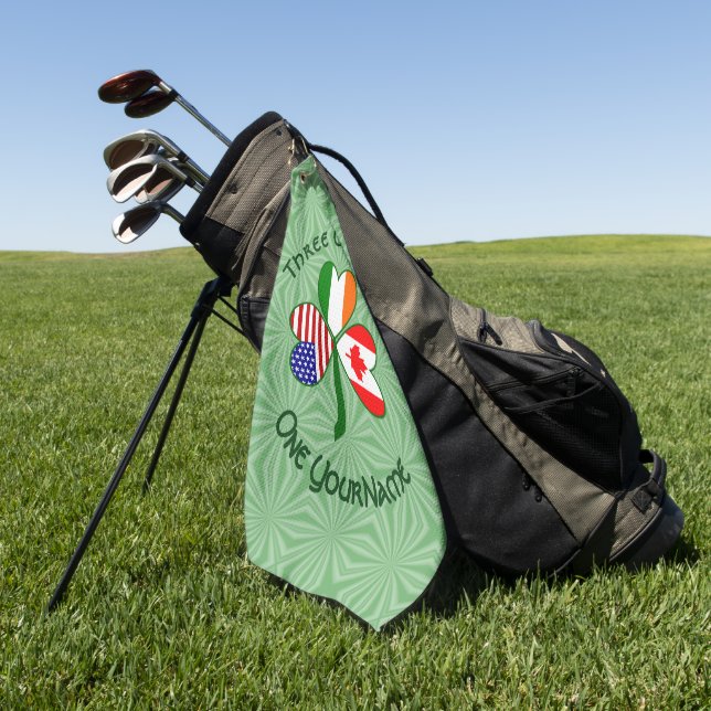 Canadian Irish American Flag Shamrock Personalized Golf Towel (Green)