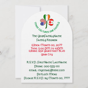 Canadian Irish American Shamrock Family Reunion Invitation