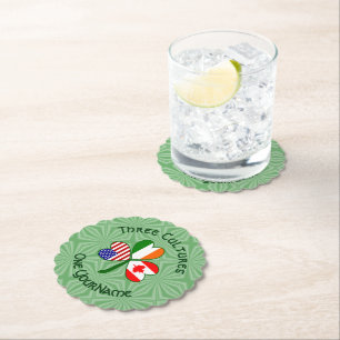 Canadian Irish American Shamrock Personalized  Paper Coaster