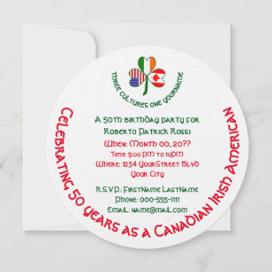 Canadian Irish USA Shamrock Birthday Invitation