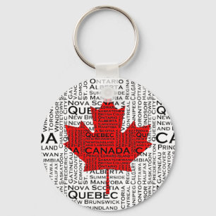 Canadian Leaf w/ City & States Background Keychain