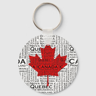 Canadian Leaf w/ City & States Background Keychain