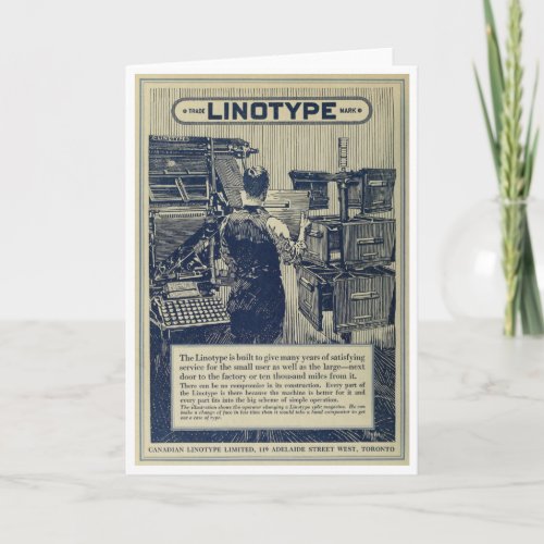 Canadian Linotype Advertisement Greeting Card