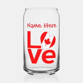 Canadian LOVE Red Personalized Can Glass