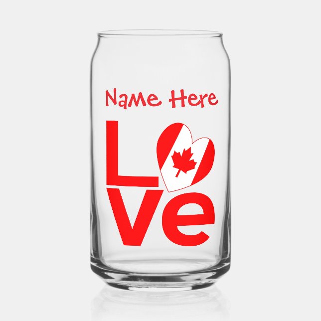 Canadian LOVE Red Personalized Can Glass (Front)