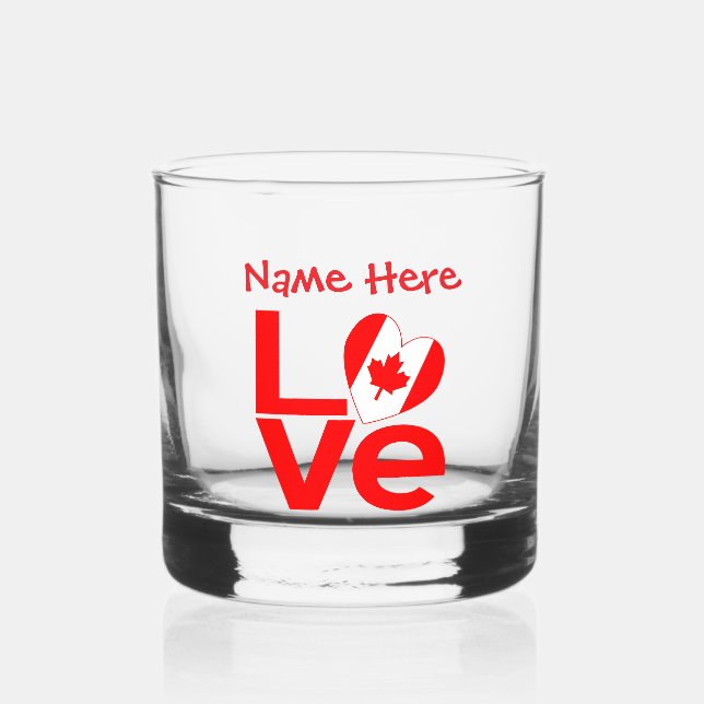 Canadian LOVE Red Personalized Whiskey Glass (Front)