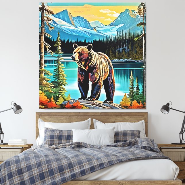 Canadian Majestic Mountain Bear Design Canvas Print (Insitu(Bedroom))