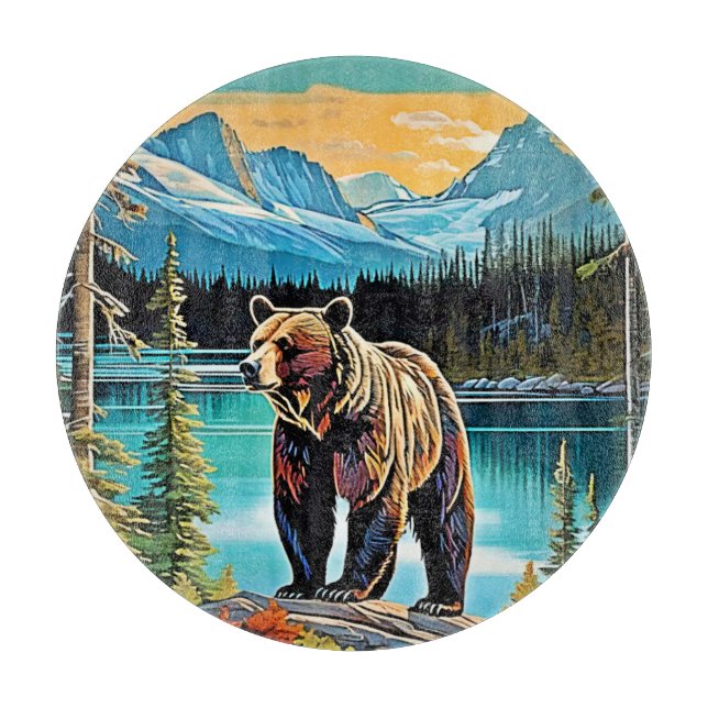 Canadian Majestic Mountain Bear Design Cutting Board (Front)
