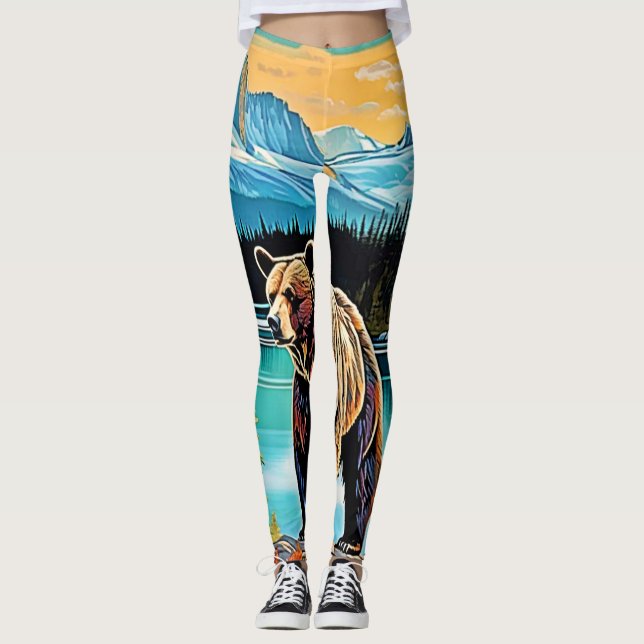 Canadian Majestic Mountain Bear Design Leggings (Front)