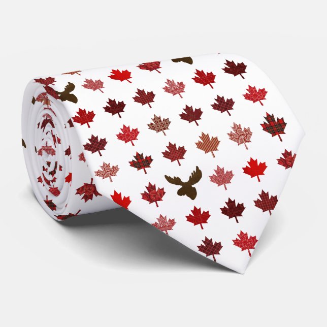 Canadian Maple Leaf and Moose head Neck Tie (Rolled)