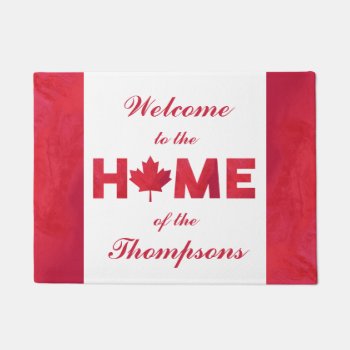 Canadian Maple Leaf Custom Family Name Doormat by SnappyDressers at Zazzle