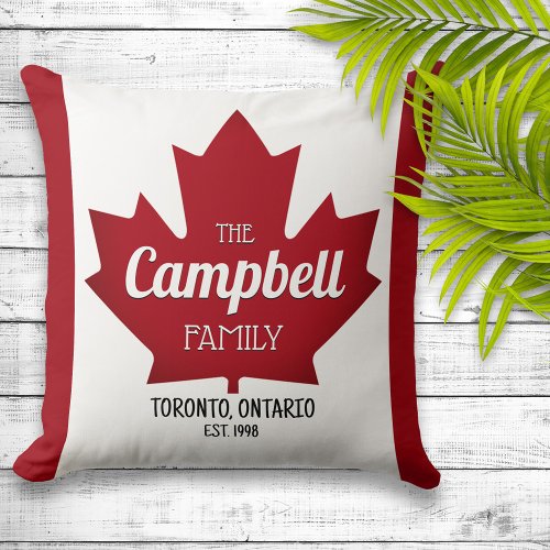Canadian Maple Leaf Family Name Throw Pillow