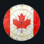 Canadian maple leaf flag antiqued style dart board<br><div class="desc">A unique antique style Canadian maple leaf flag dart board in red and white hues. Designed using the Canadian flag and adding a little vintage treatment. Produced by Sarah Trett. Would look great in a Canadian styled patriotic bedroom,  lounge,  bar or games room.</div>