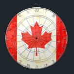 Canadian maple leaf flag antiqued style dart board<br><div class="desc">A unique antique style Canadian maple leaf flag dart board in red and white hues. Designed using the Canadian flag and adding a little vintage treatment. Produced by Sarah Trett. Would look great in a Canadian styled patriotic bedroom,  lounge,  bar or games room.</div>