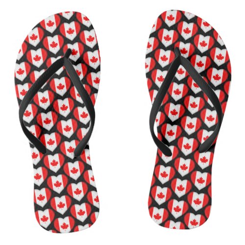 Canadian Maple Leaf Flag Hearts Pattern Patriotic Flip Flops