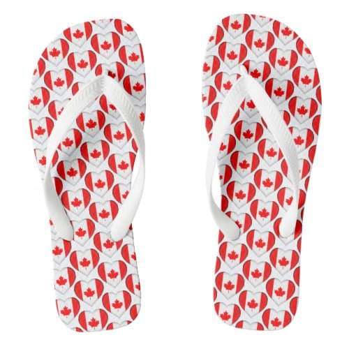 Canadian Maple Leaf Flag Hearts Pattern Patriotic Flip Flops