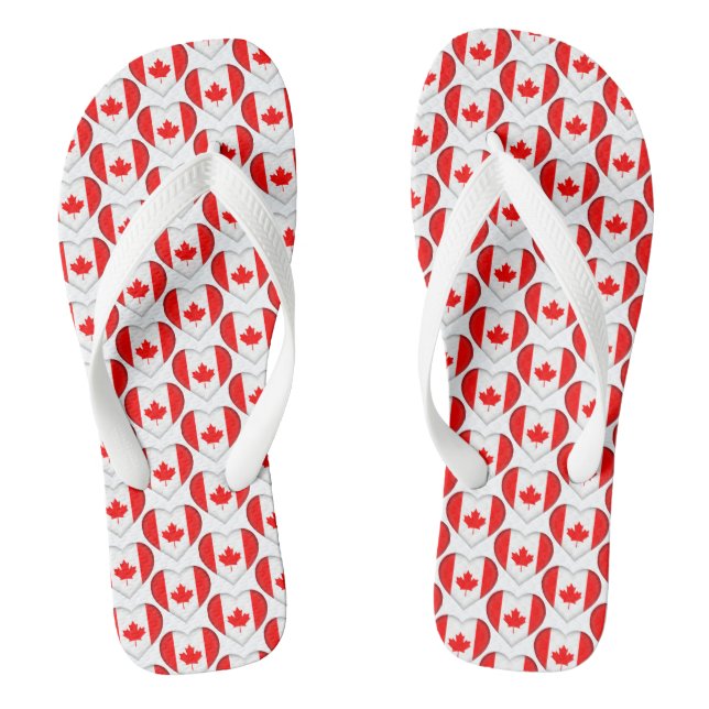Canadian Maple Leaf Flag Hearts Pattern Patriotic Flip Flops (Footbed)