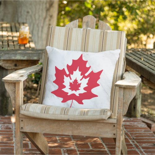 Canadian Maple Leaf Marble Red and white Patriotic Outdoor Pillow