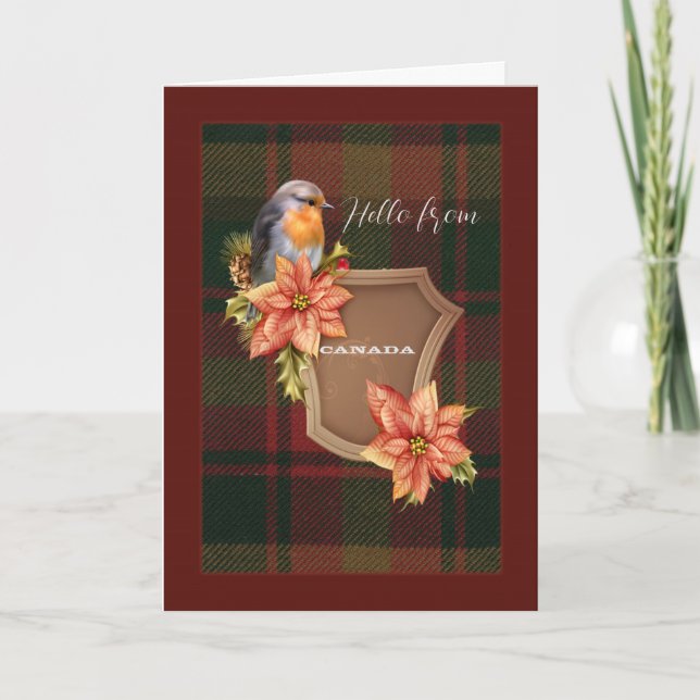 Canadian Maple Leaf Original Tartan Holiday Card (Front)