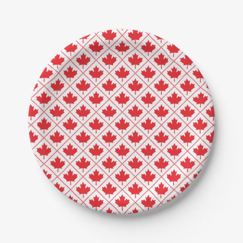 Canadian Maple Leaf Red and White Diamond Pattern Paper Plates