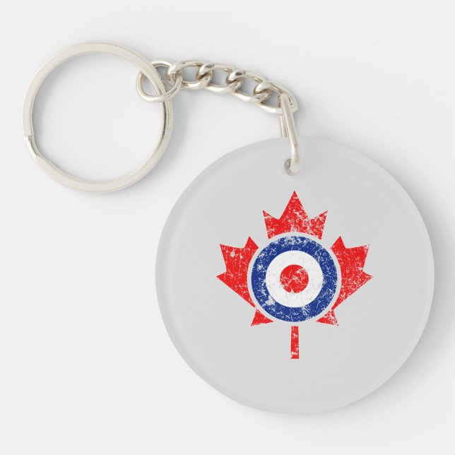 Canadian Maple Leaf Roundel Grunge Mod style Keychain (Front)