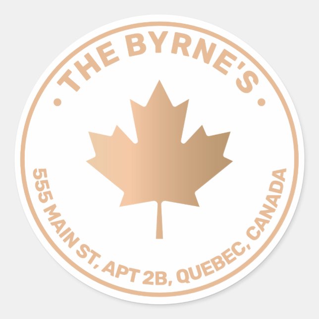Canadian Maple Leaf Street Address Classic Round Sticker (Front)