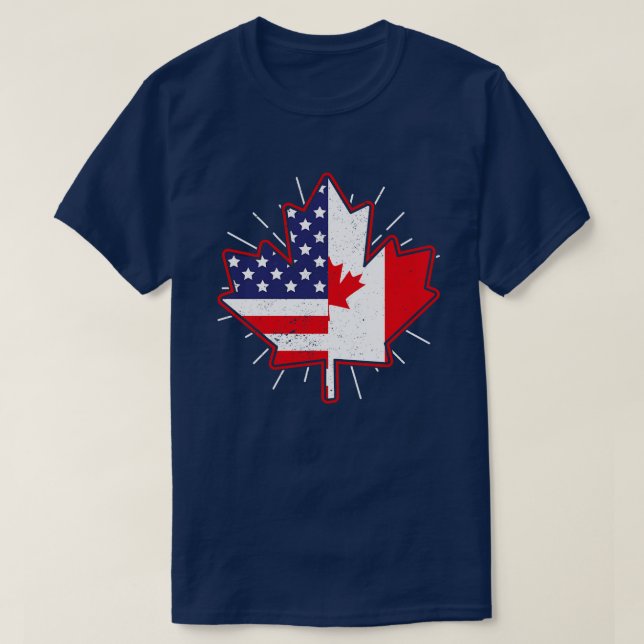 Canadian Maple Leaf USA Flag American Friendship C T-Shirt (Design Front)
