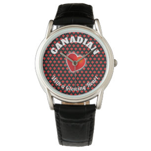Canadian Maple Leaf with Dot Pattern Background Watch