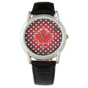 Canadian Maple Leaf with Dot Pattern Background Watch