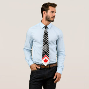 Canadian Maple on Black and White Cross Pattern Tie