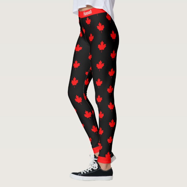 Canadian Maple on Red and Black Leggings (Left)