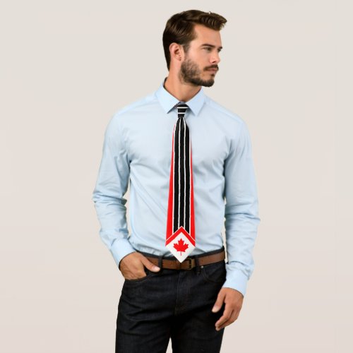 Canadian Maple on Red Black White Pinstripe Tie