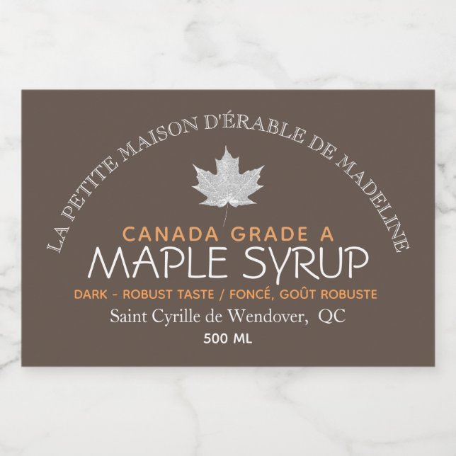 Canadian Maple Syrup Editable Food Label Brown (Single Label)