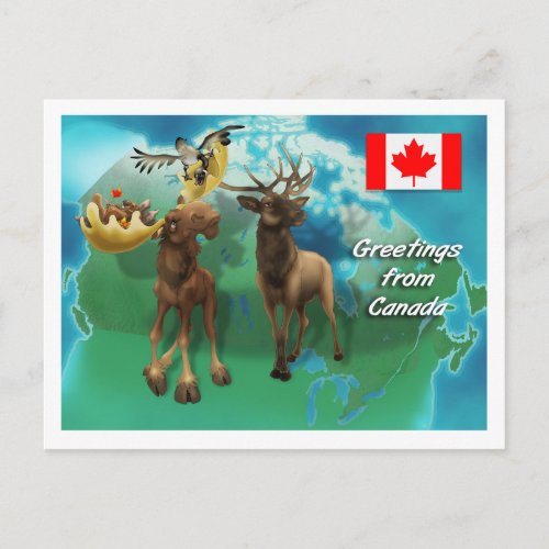 Canadian Moose Elk Beaver and Goose Postcard