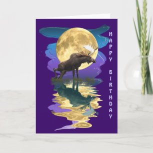 Canadian Moose & Moon Birthday Card