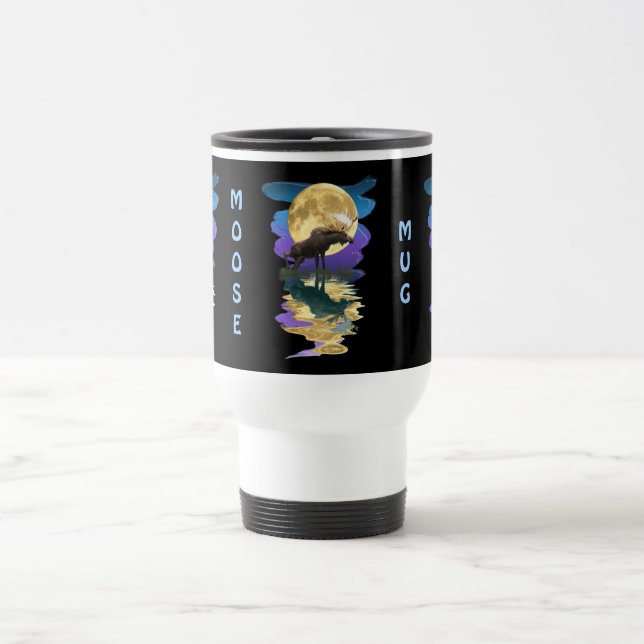 Canadian Moose & Moon Souvenir Wildlife Art Travel Mug (Center)