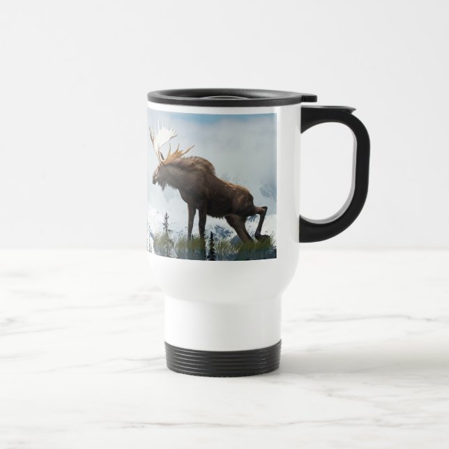 Canadian Moose & Mountains Wildlife Nature Travel Mug (Right)